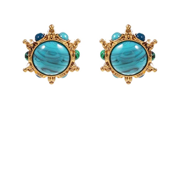 Round Epoxy Stone Studded Earrings - Picture 1 of 2